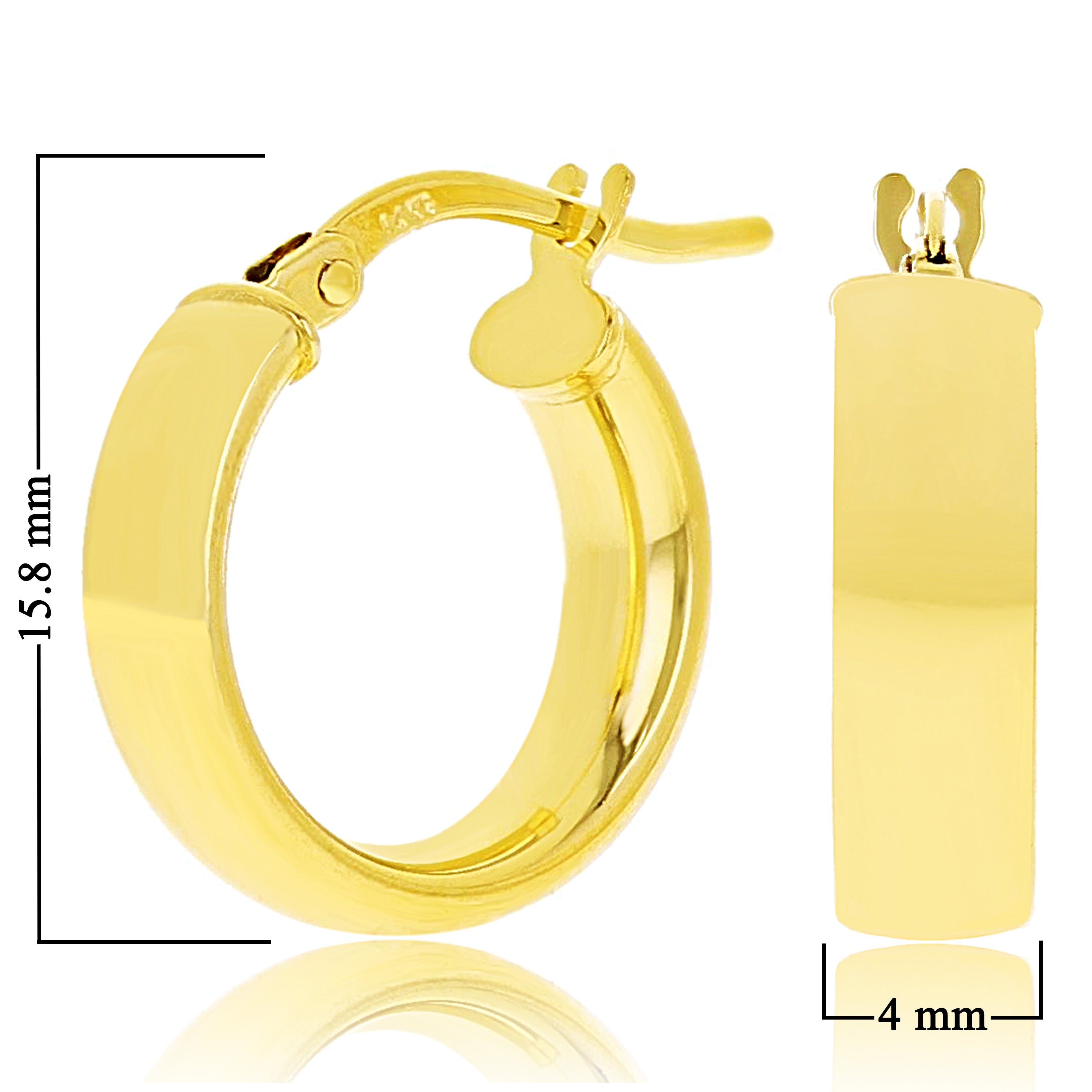 Italian 14k Yellow Gold Rounded Flat Tube Small Hollow Hoop Earrings 15.5mm x 4mm - Yellow 1.3 grams