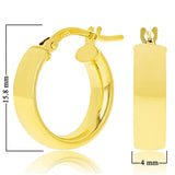 Italian 14k Yellow Gold Rounded Flat Tube Small Hollow Hoop Earrings 15.5mm x 4mm - Yellow 1.3 grams