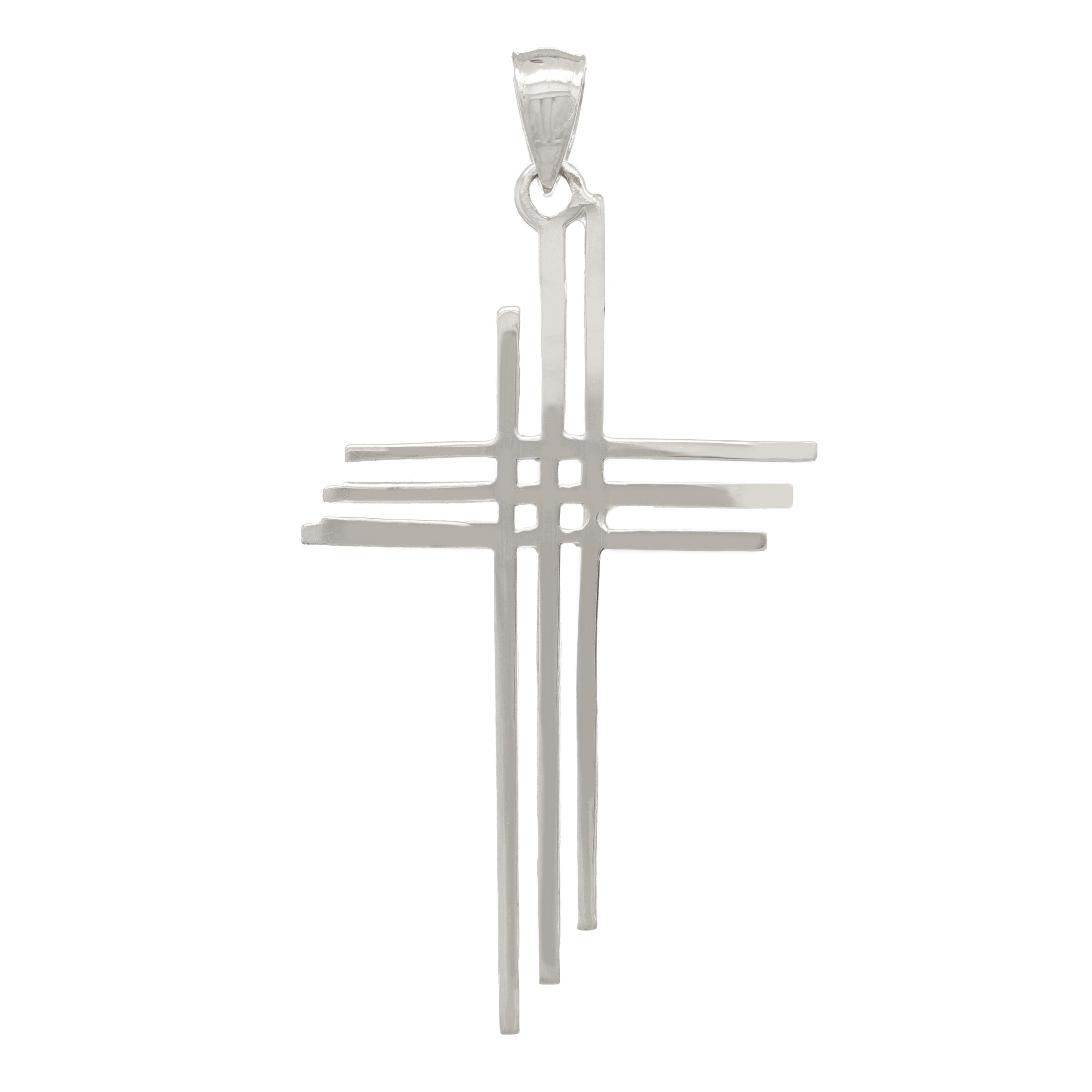 14k White Gold Solid Calvary 3 Cross Religious Charm Pendant 1.75" 1.8 grams - White