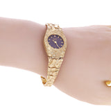 Women's 14k Yellow Gold Nugget Link Bracelet Geneve Wrist Watch with Diamond 7"