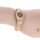 Womens 14k Yellow Gold Nugget Link Bracelet Geneve Wrist Watch with Diamond 7.5"