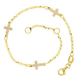 Italian 14k Yellow Gold Cross Charm Station Bracelet 7" 6.2mm 2.5 grams