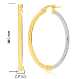Italian 14k Yellow & White Gold Polished Hollow Large Hoop Earrings 1.2" 1.7gram