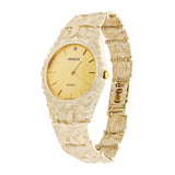 10k Yellow Gold Nugget Link Wrist Band Geneve Diamond Watch 7-7.5" 47 grams