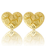 14k Yellow Gold Diamond Cut Nugget Heart Stud Earrings 10mm x 11.7mm 1.7 grams