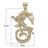 14k Yellow Gold Solid Detailed 3D Good Luck Dragon Charm Pendant 1.4"6.5 grams - Yellow