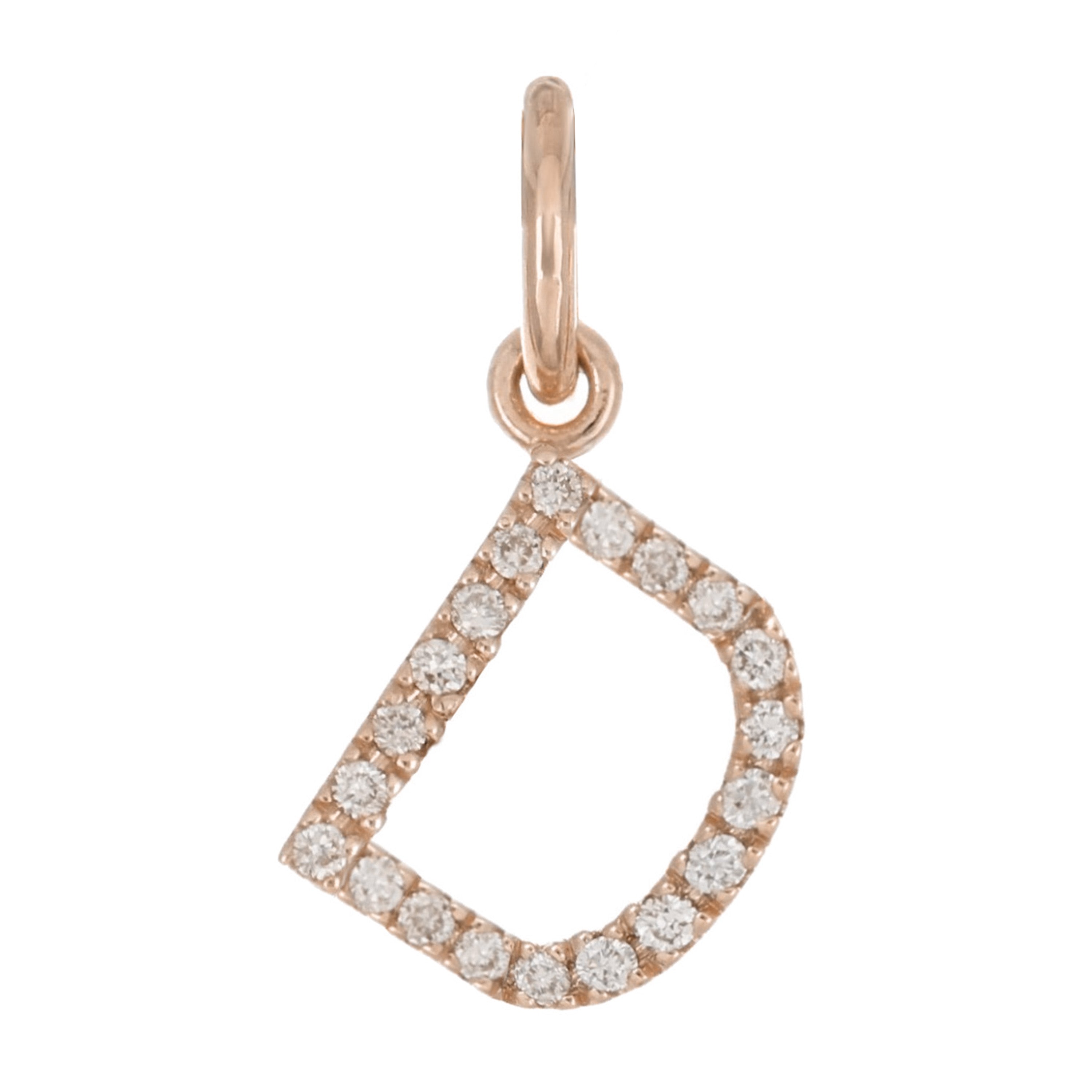 14k Rose Gold Diamond Initial Letter D Charm Pendant - Letter D,Rose