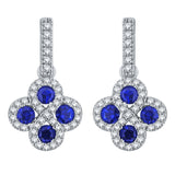 14k White Gold 0.30ctw Sapphire & Diamond Halo Flower Cluster Bar Drop Earrings - Sapphire