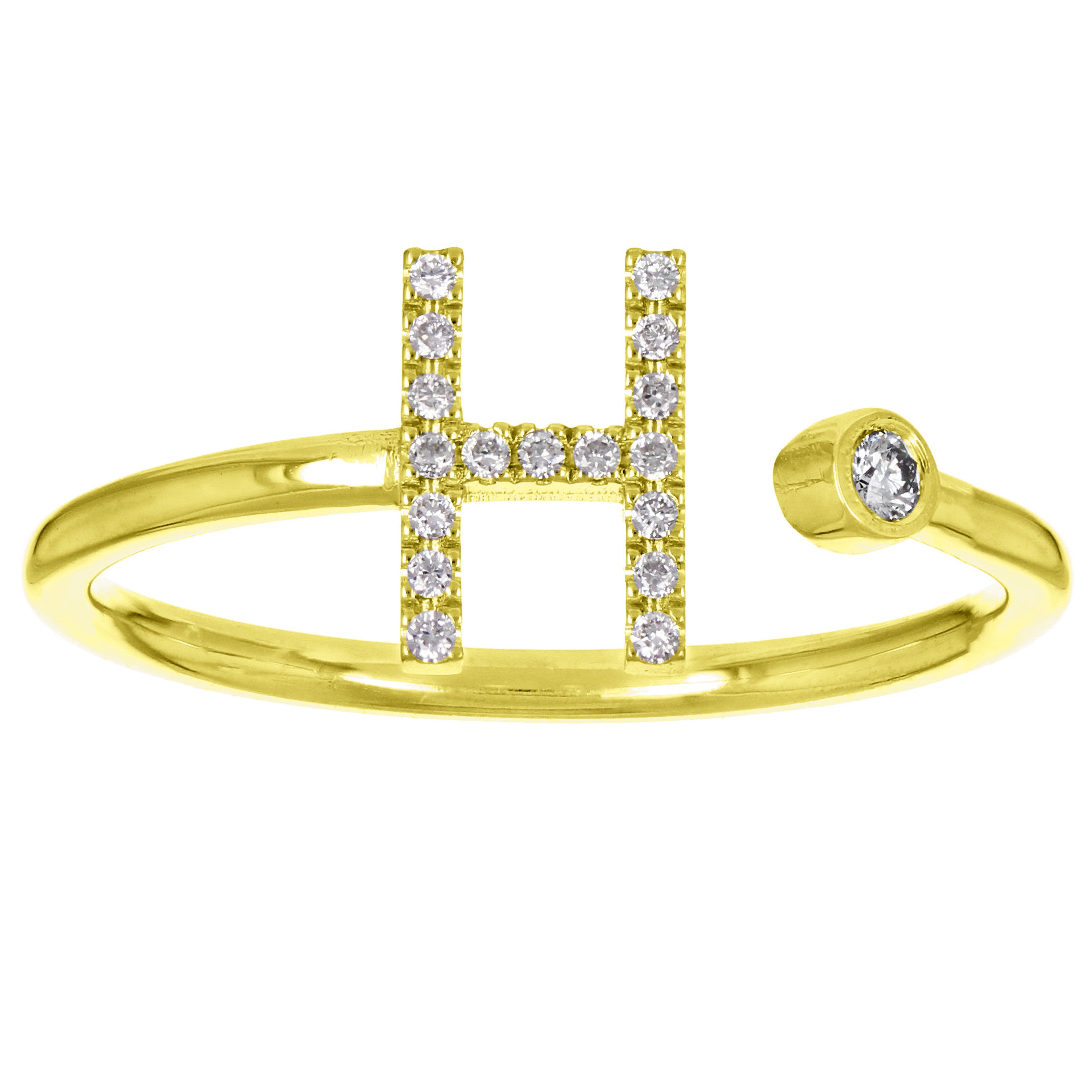 14k Yellow Gold Diamond Initial Letter H Ring Size 6 - Letter H,Yellow