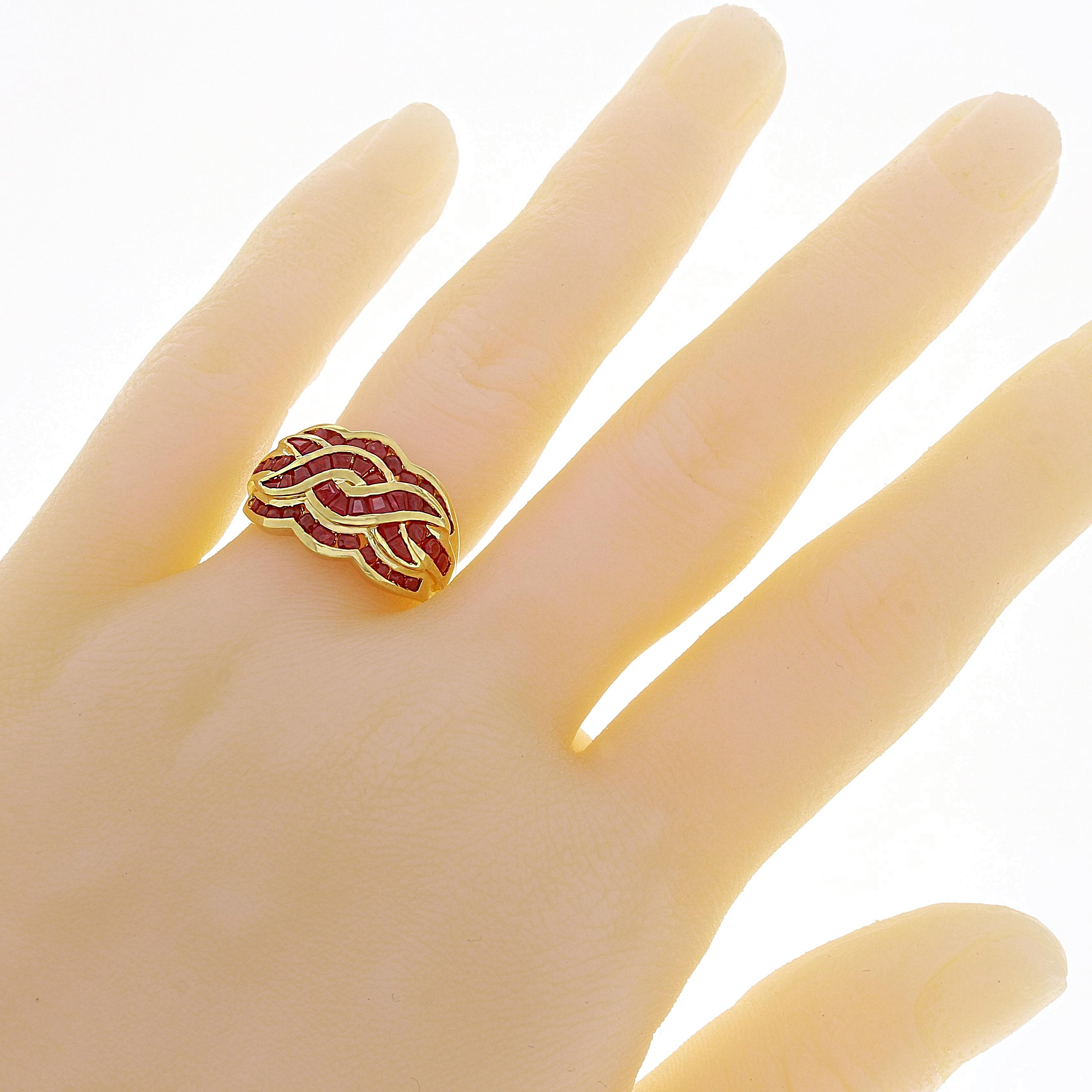 10k Yellow Gold Ruby Channel Woven Ring Size 7