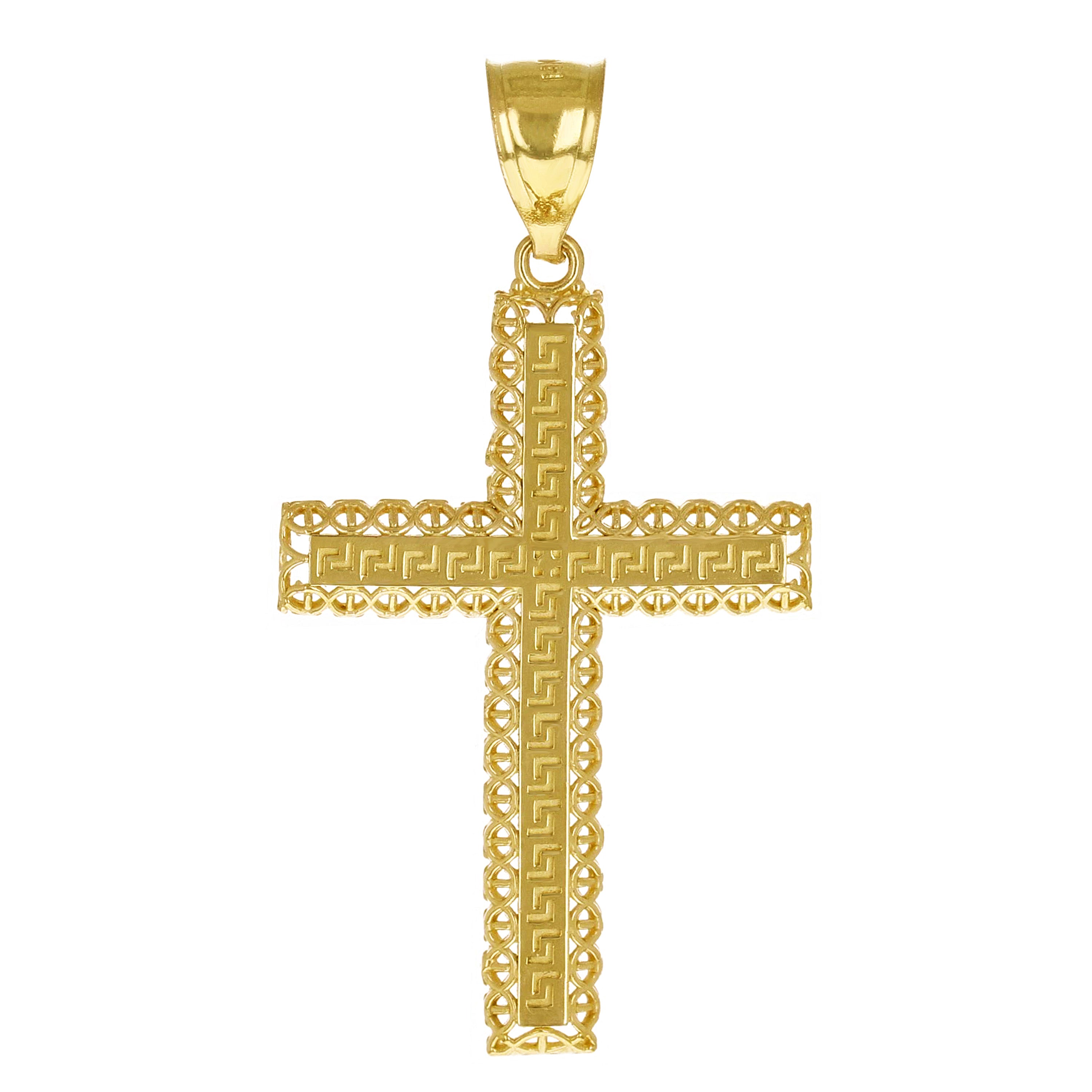 14k Yellow Gold 3D Filigree Greek Cross Pendant 1.7" 2 grams