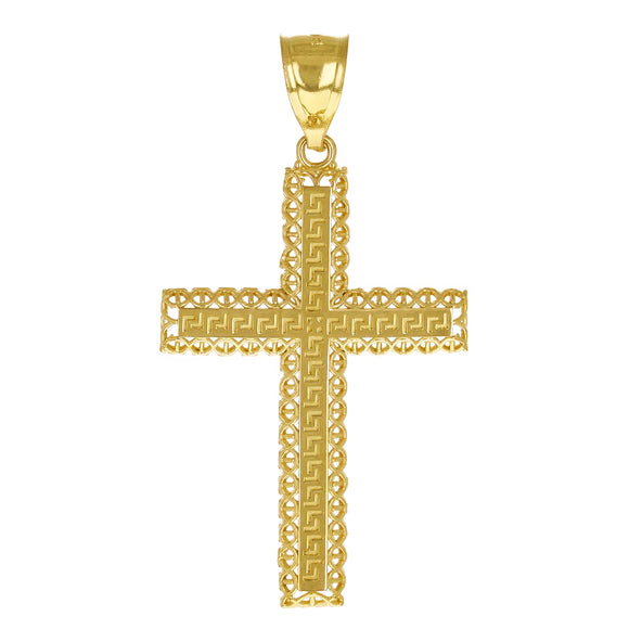 14k Yellow Gold 3D Filigree Greek Cross Pendant 1.7