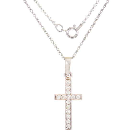 14k White Gold 0.25ctw Diamond Cross Pendant Necklace 18