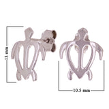 14k White Gold Hawaiian Sea Turtle Stud Earrings 13mm x 10.5mm 1.3 grams - Medium