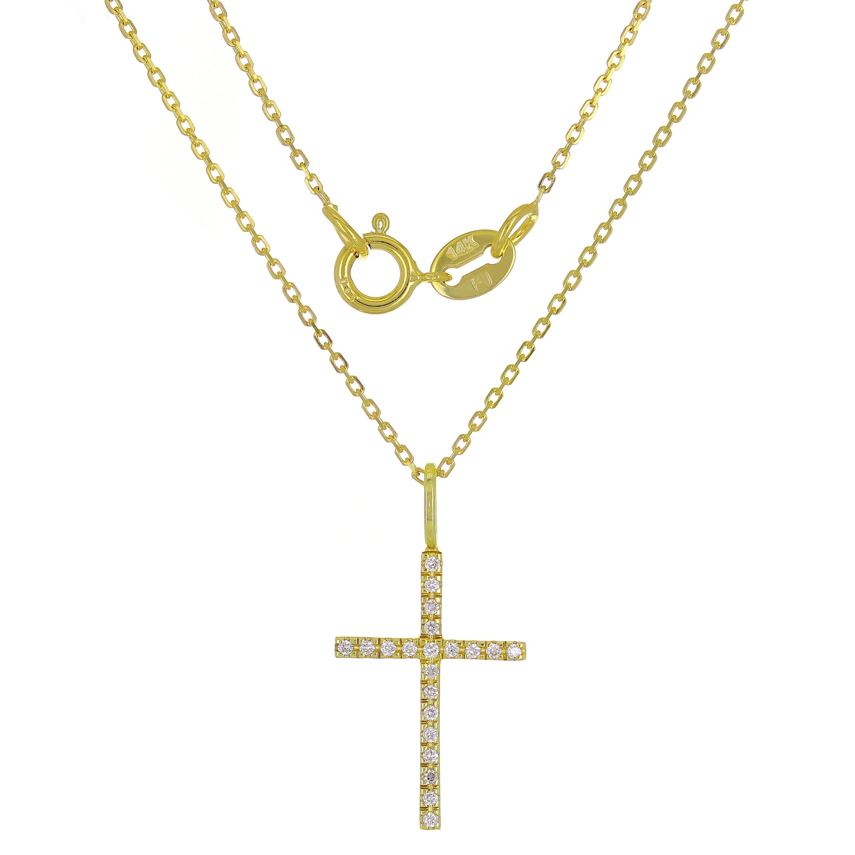 14k Yellow Gold Diamond Cross Pendant Necklace 18" - Yellow