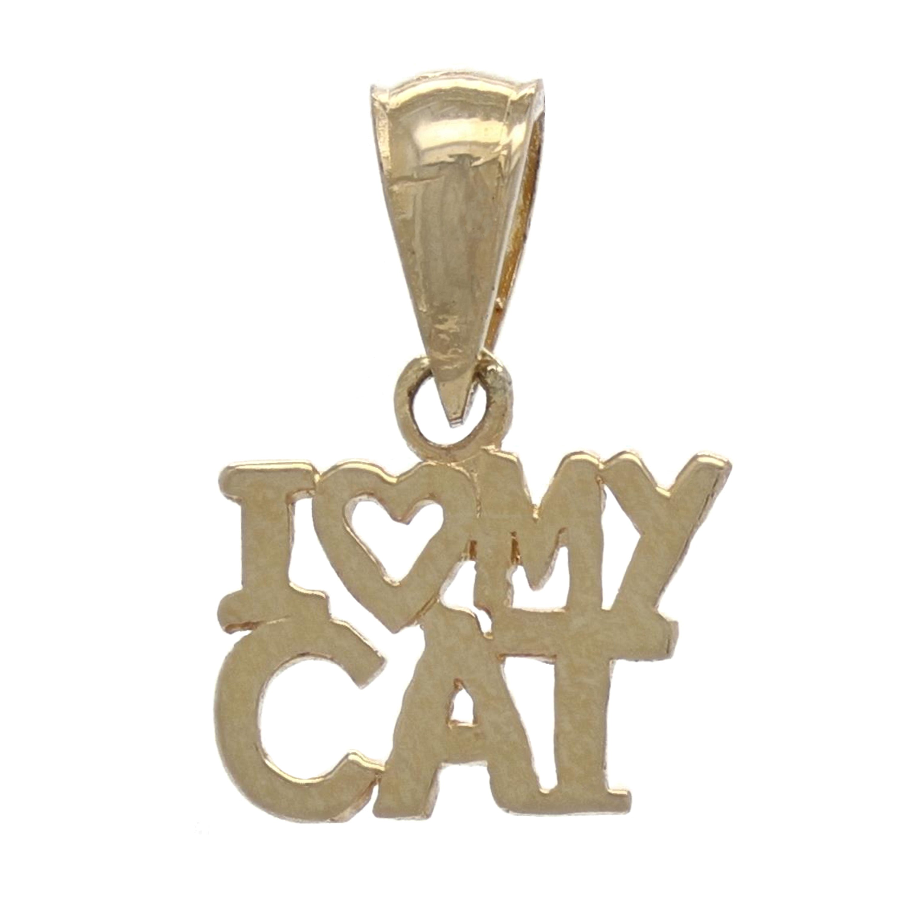 14k Yellow Gold Solid I Heart MY CAT I love MY CAT Charm Pendant 0.6 gram - Yellow