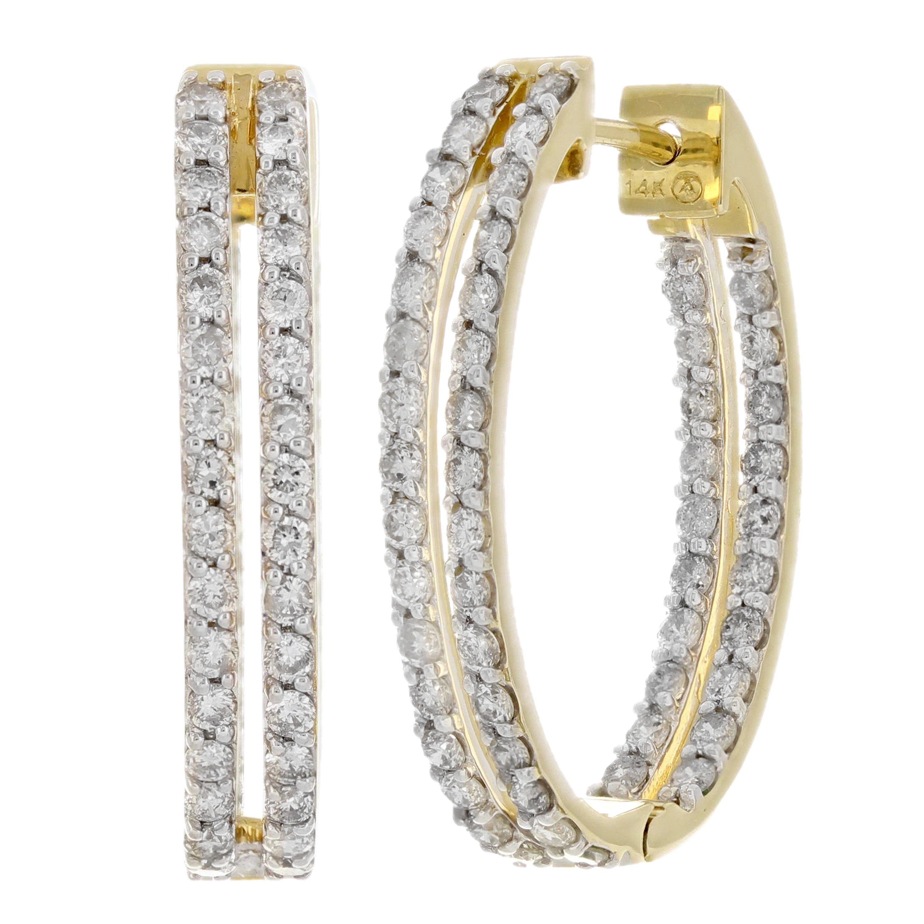 14k Yellow Gold 1ctw Diamond Double Inside Out Oblong Hoop Earrings