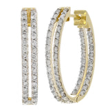 14k Yellow Gold 1ctw Diamond Double Inside Out Oblong Hoop Earrings