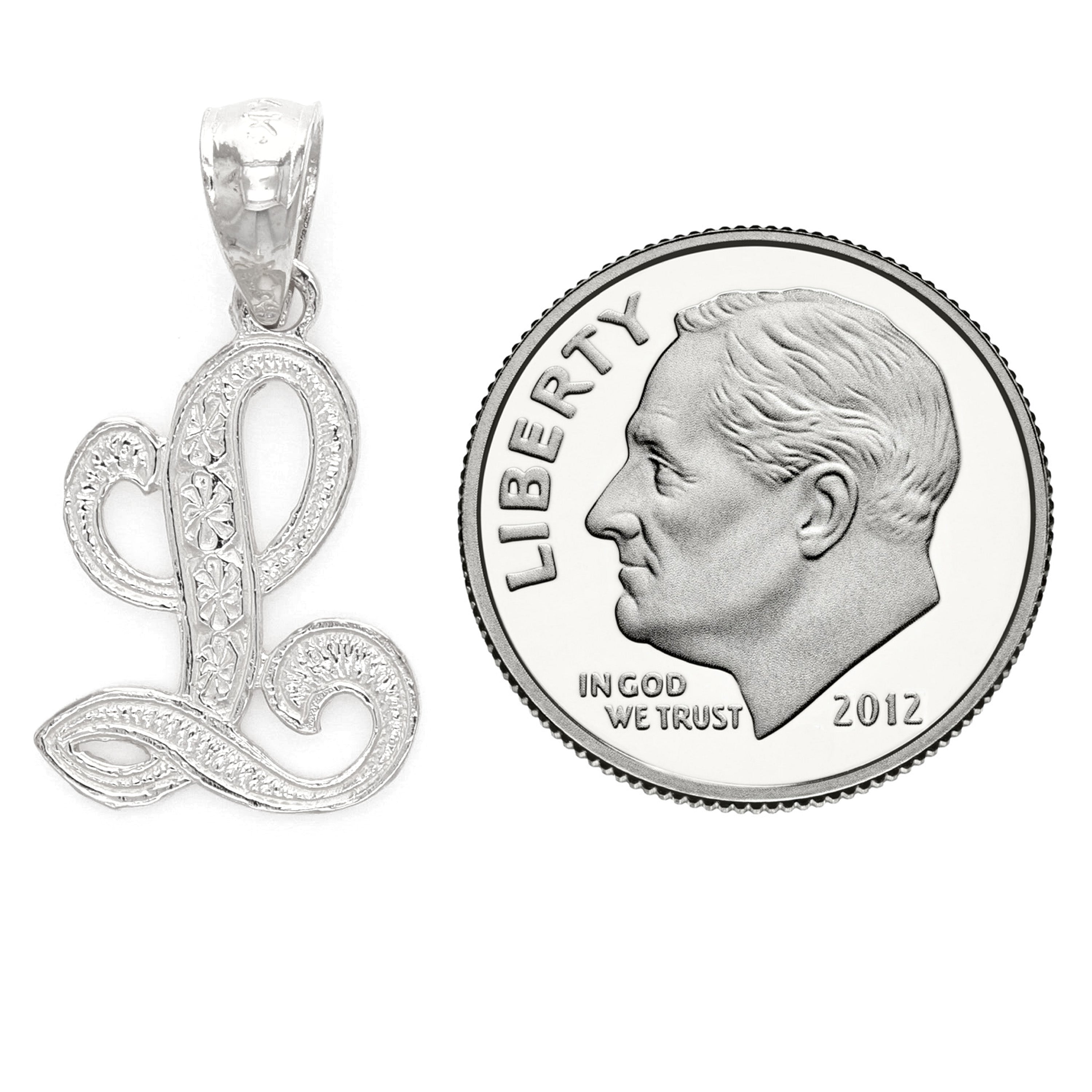 14k White Gold Initial Letter L Alphabet Charm Pendant - Letter L,White