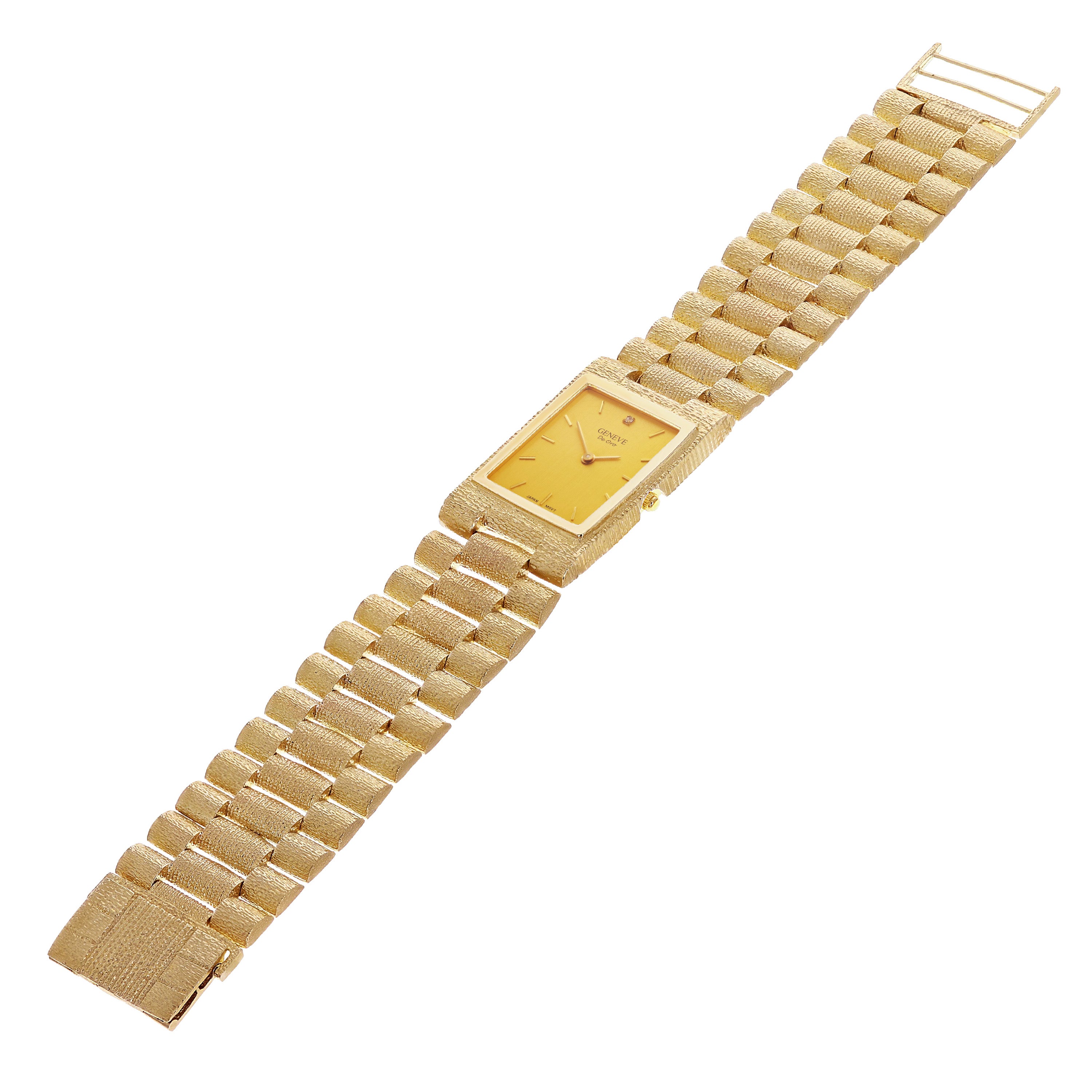 10k Yellow Gold Solid Watch Link Band Geneve w/ Diamond 7.7.5" 26.6mm 55.6 grams