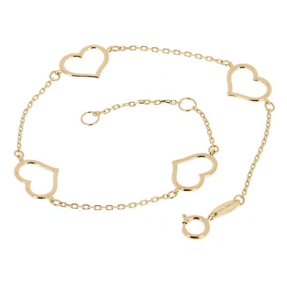 Italian 14k Yellow Gold Heart Link Rolo Chain Bracelet 7