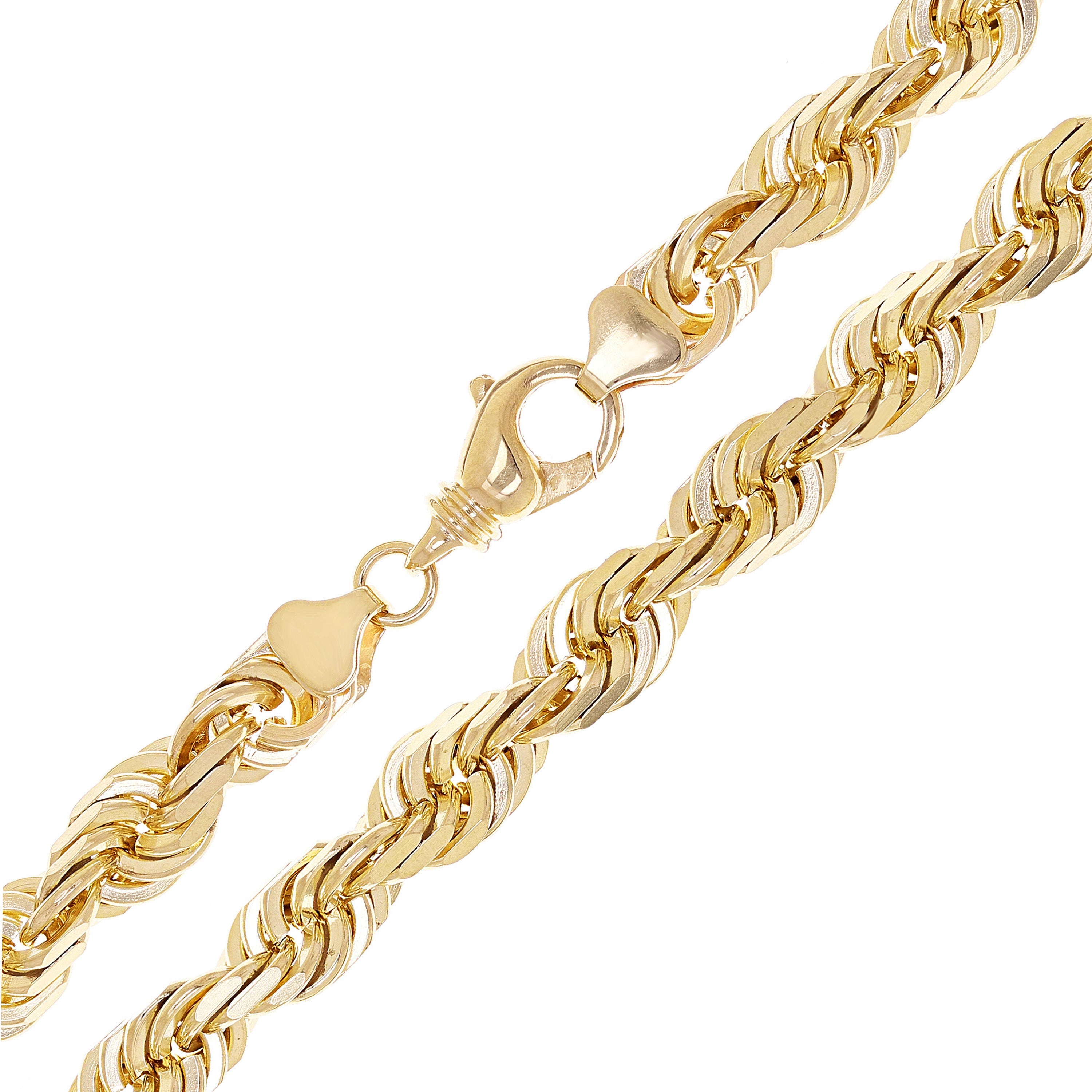 Men's Solid 10k Yellow Gold Diamond Cut Rope Chain Necklace 24" 11mm 196 grams - 24" 196 grams