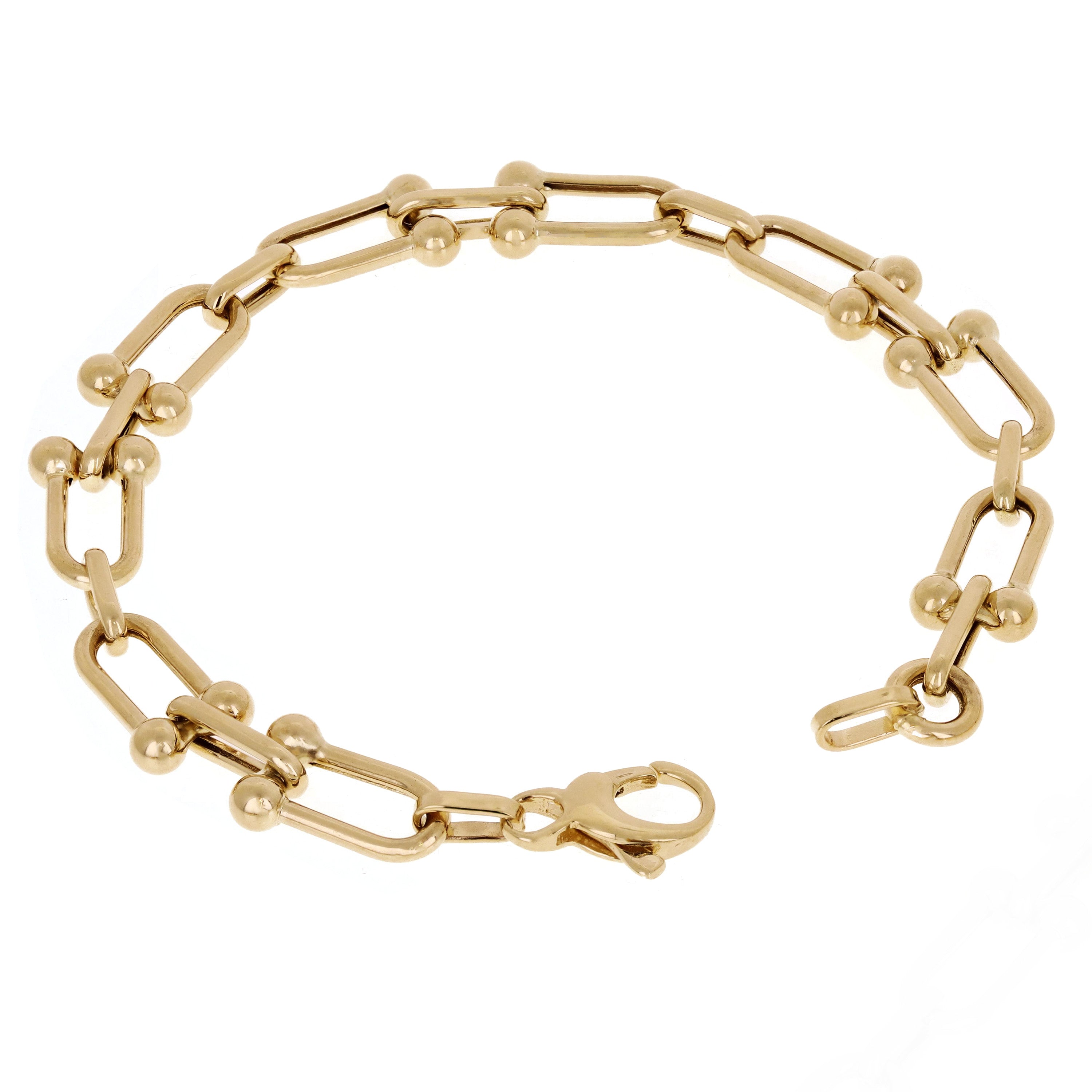 Italian 14k Yellow Gold  U Shape Hardwear Bracelet 7.75" 9mm 9.1 grams