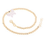 Italian 14k Two Tone Gold Ball Bead Bracelet with Butterfly Charm 8" 3mm 3.4gram