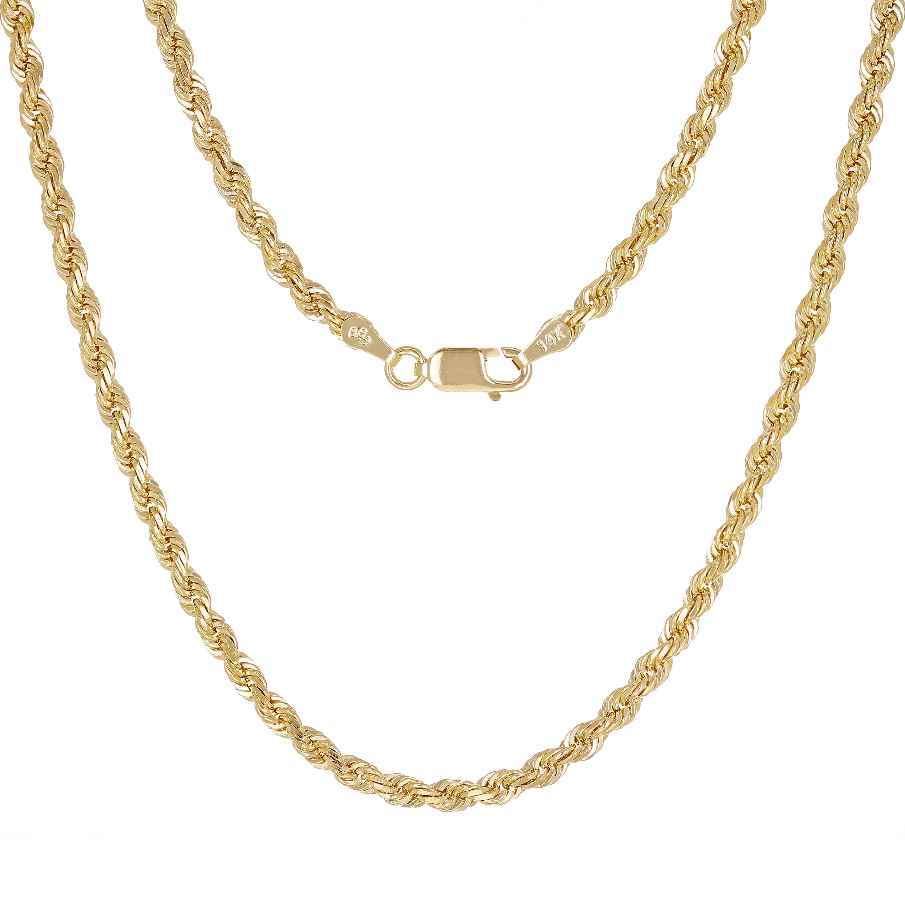 14k Yellow Gold Solid Diamond Cut Rope Chain Necklace 18" 3.5mm - 18"