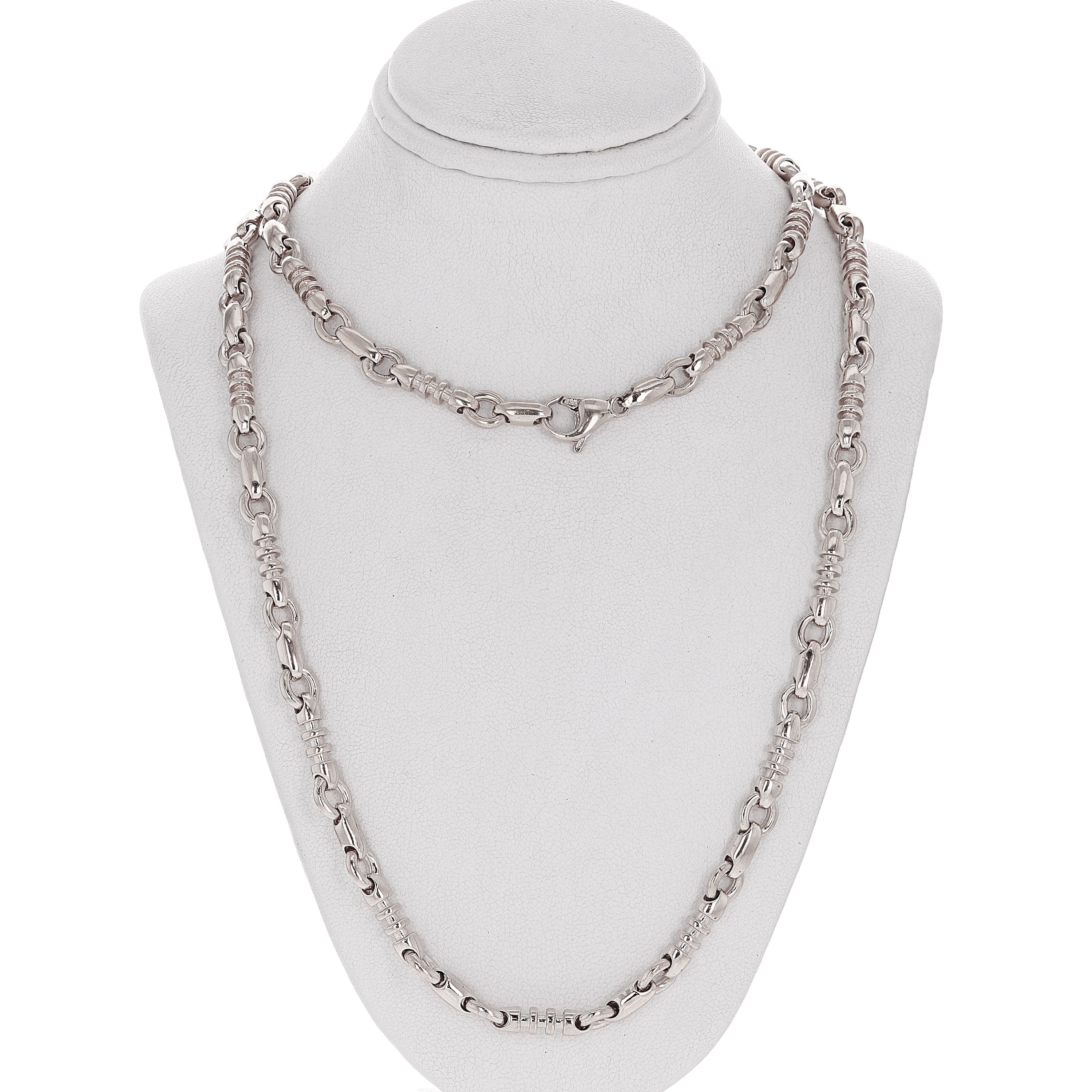14k White Gold Solid Handmade Fashion Link Necklace 20" 6.5mm 56.4 grams - White,20" 56.4 grams
