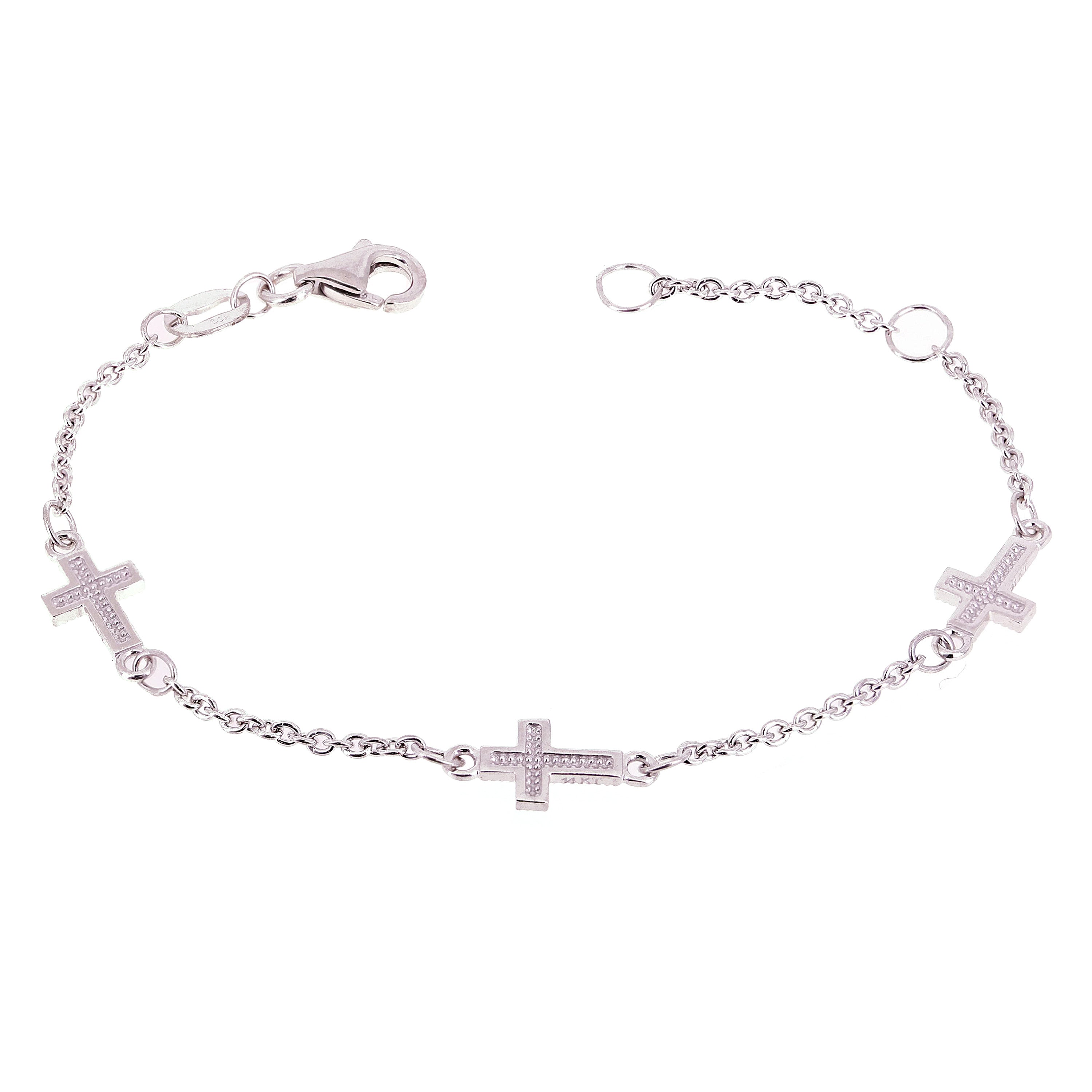Italian 14k White Gold Sideways Cross Baby Kids Rolo Bracelet 5.5" 5.5mm 1.8g