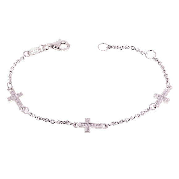 Italian 14k White Gold Sideways Cross Baby Kids Rolo Bracelet 5.5