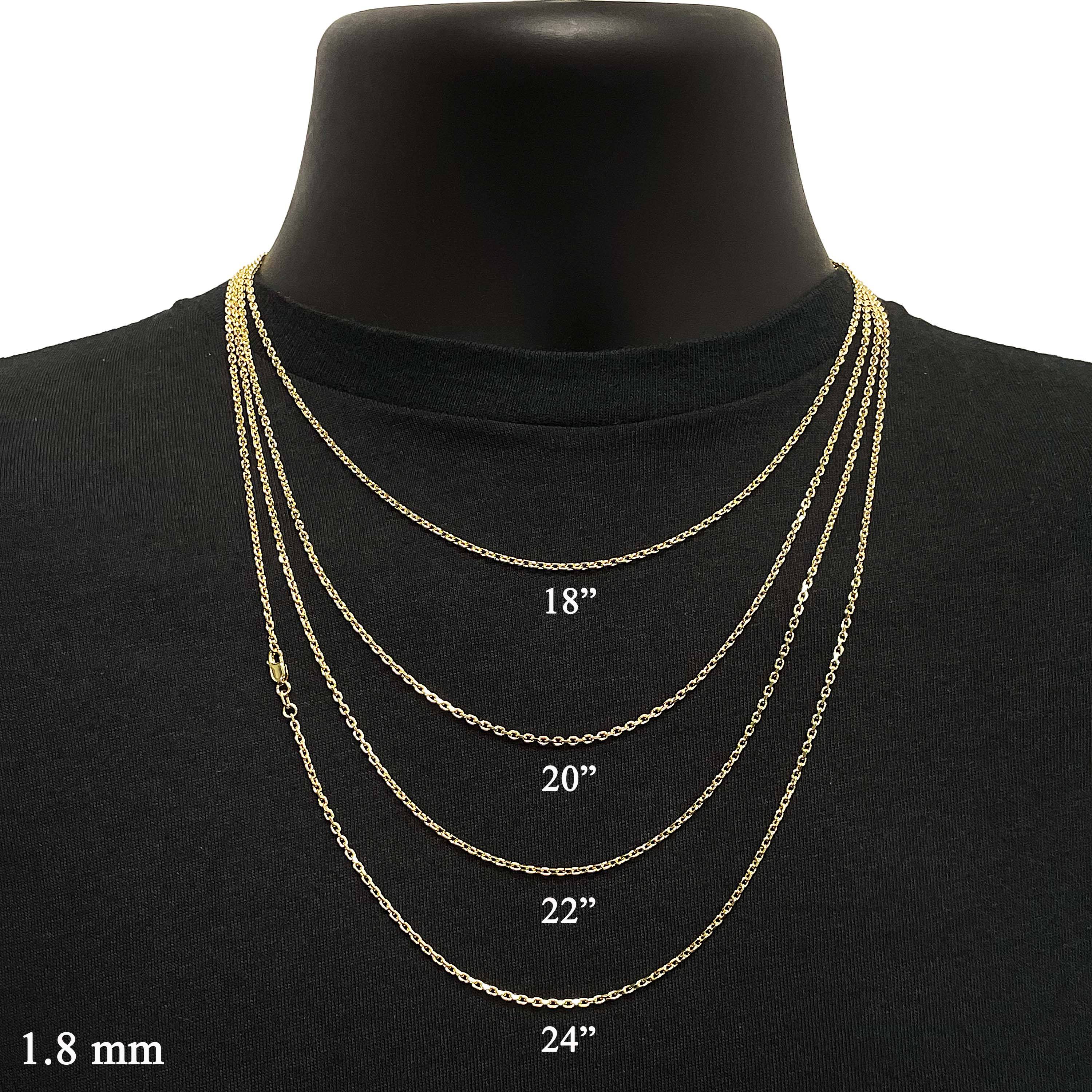 Italian 14k Yellow Gold Solid Anchor Cable Link Chain Necklace 18" 1.8mm 5.6 grams - 18" 5.6 grams
