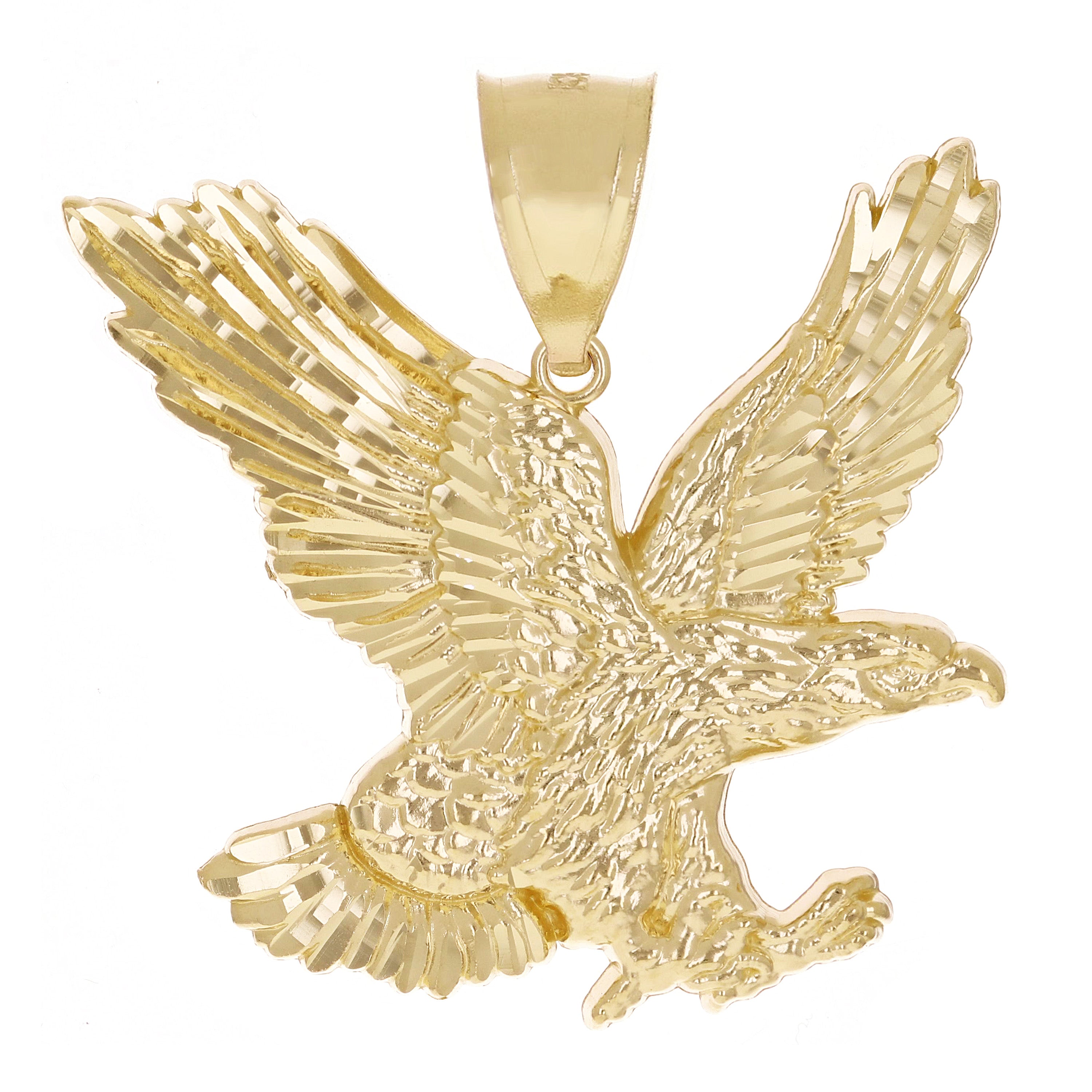 14k Yellow Gold Solid Diamond Cut Landing Eagle Pendant 1.7" 8.6 grams