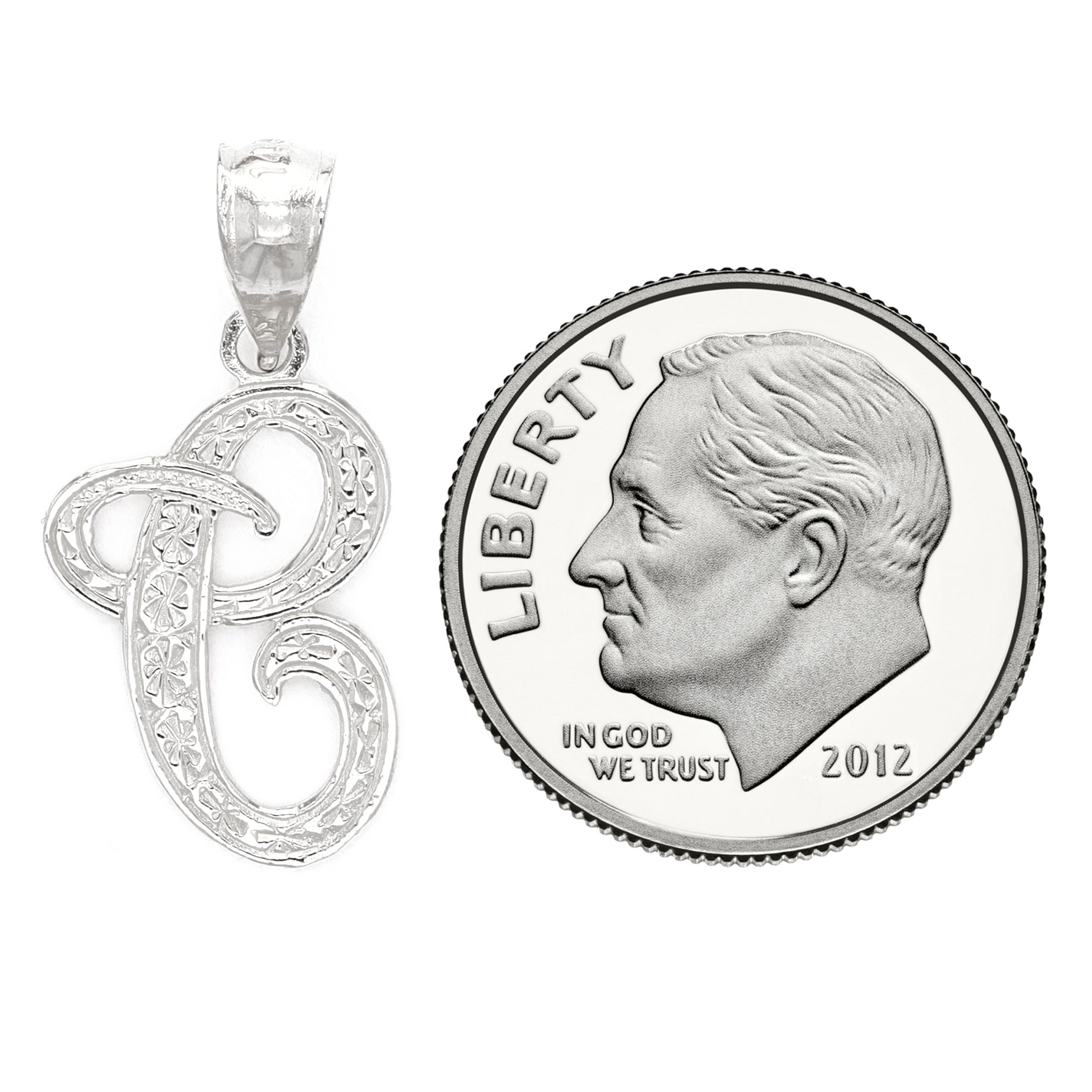 14k White Gold Initial Letter C Alphabet Charm Pendant - Letter C,White