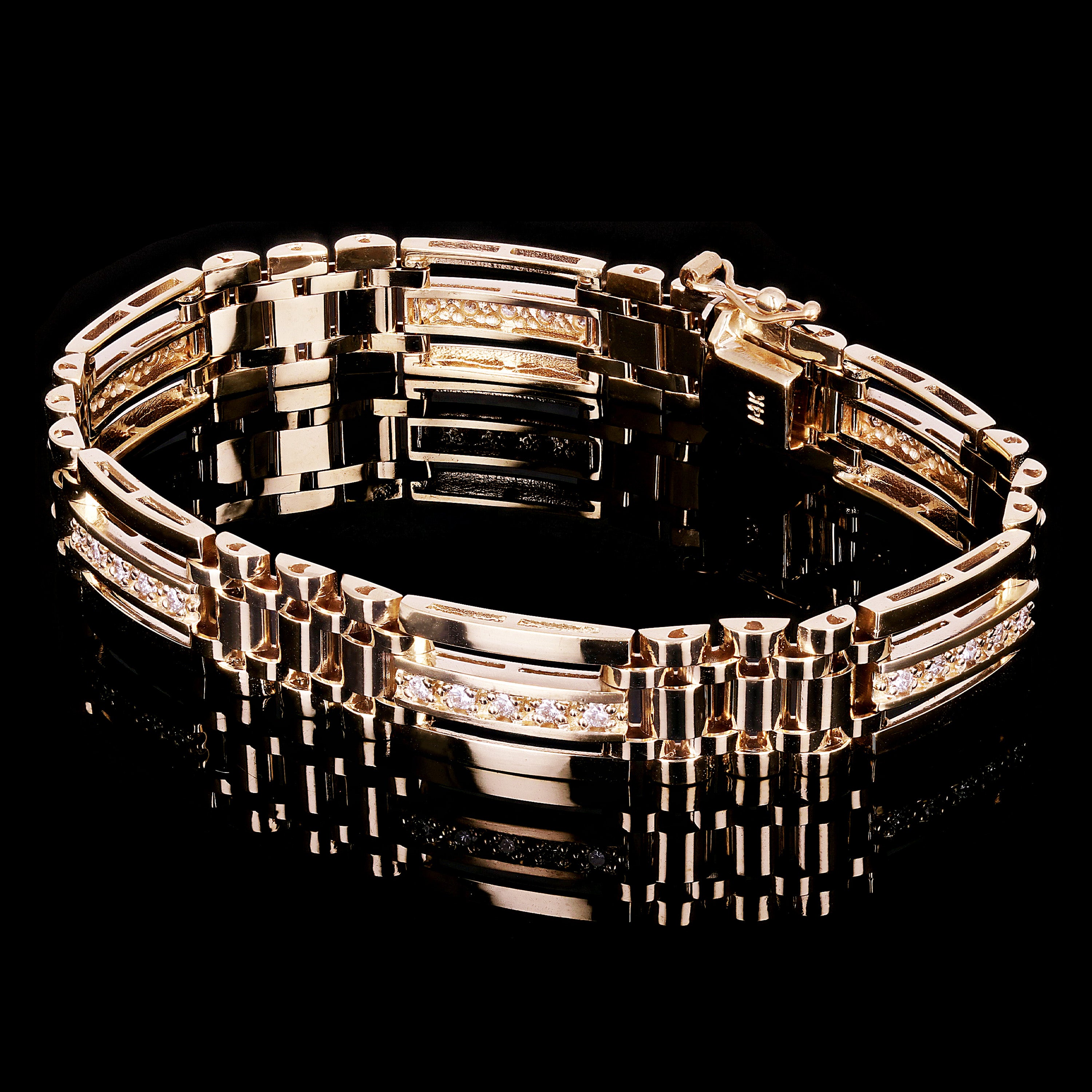 Men's 14k Yellow Gold 1.00ctw Diamond Watch Link Bracelet 8" 11.2mm 34.3 grams - Yellow  8"  11.2mm  1ctw  34.3grams