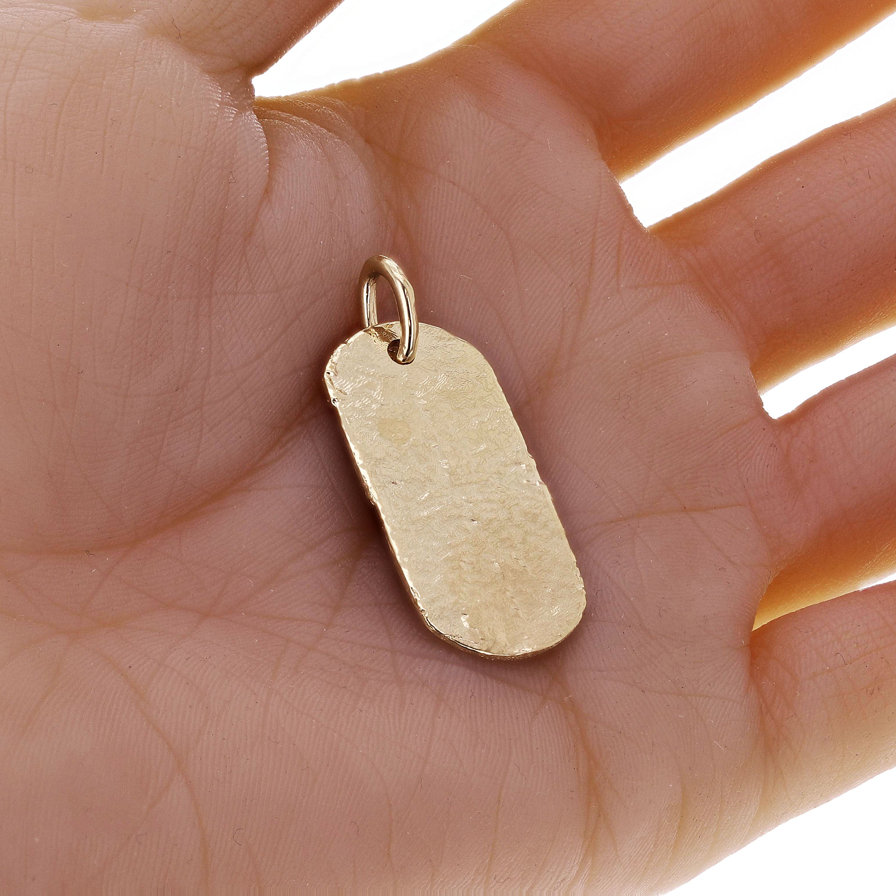 10k Yellow Gold Hammered Finish Dog Tag Charm Pendant 1.6" 7 grams - Yellow