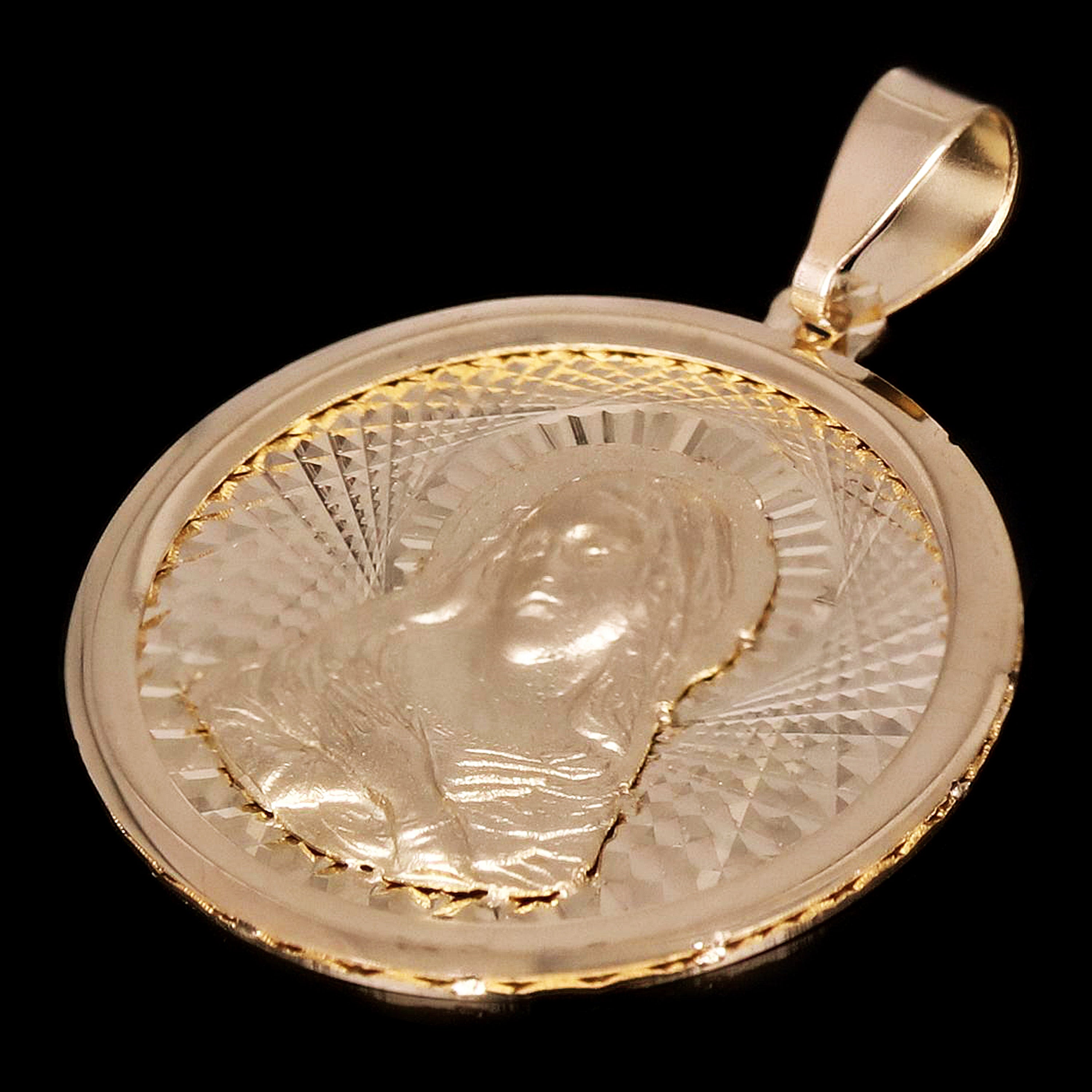 Italian 14k Yellow Gold Madonna Virgin Mary Medal Charm Pendant 1.1" 2.1 grams - 2.1 grams