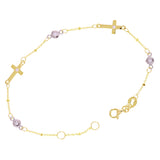 Italian 14k Two-Tone Gold Round & Sideways Cross Charm Bracelet 7" 2 grams