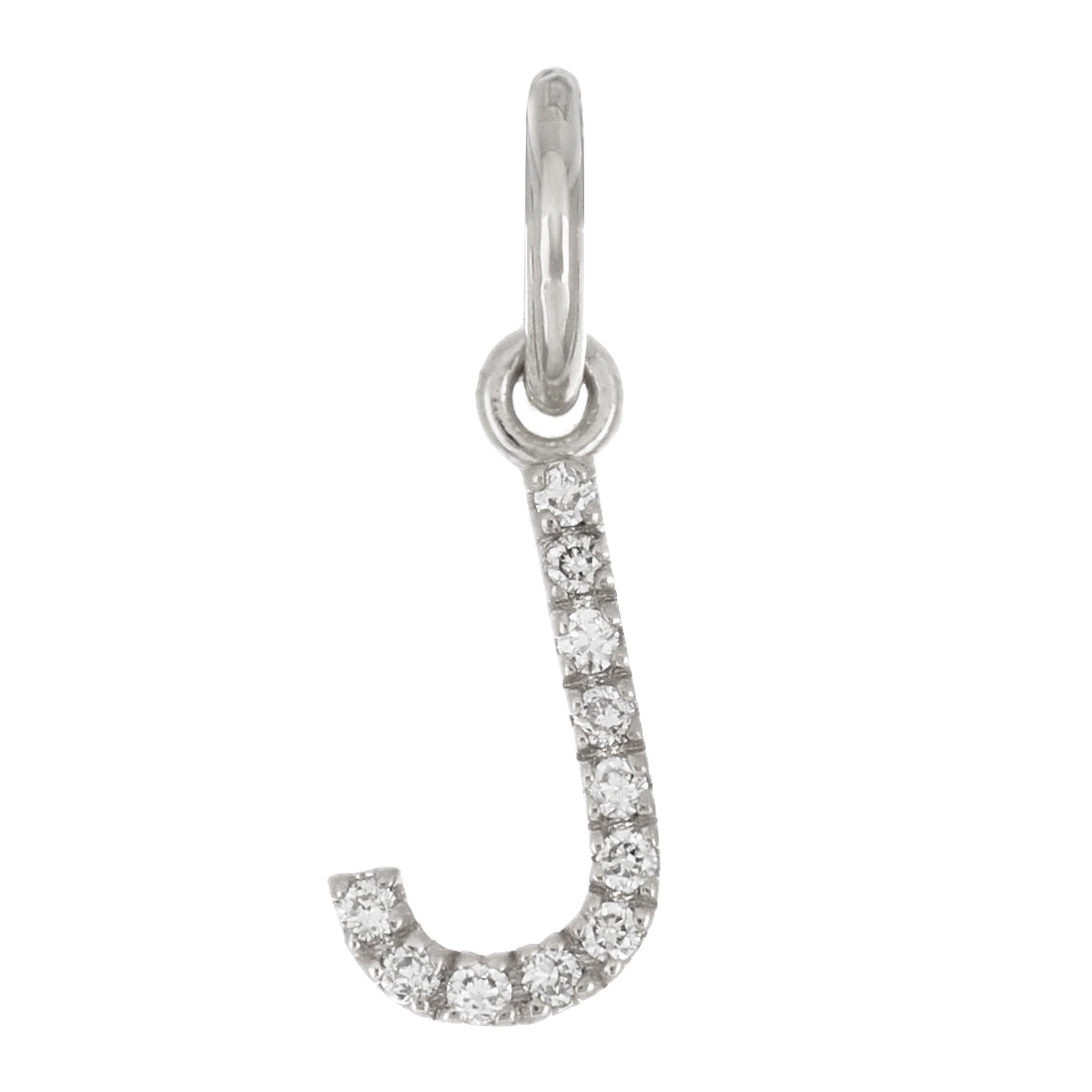 14k White Gold Diamond Initial Letter J Charm Pendant - Letter J,White