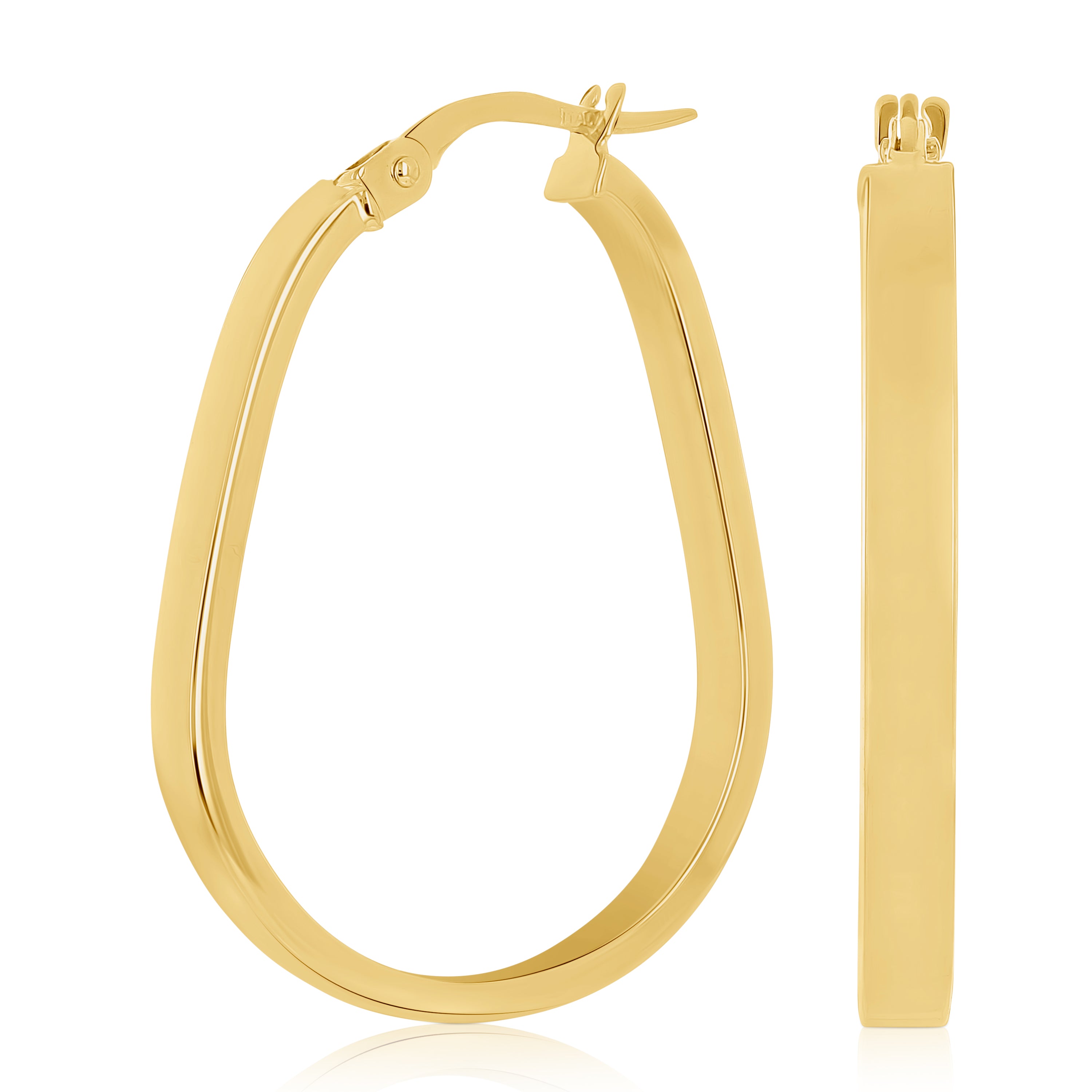 Italian 14k Yellow Gold Oblong Oval U-Shaped Hoop Earrings 1.1" 2.9mm 2 grams