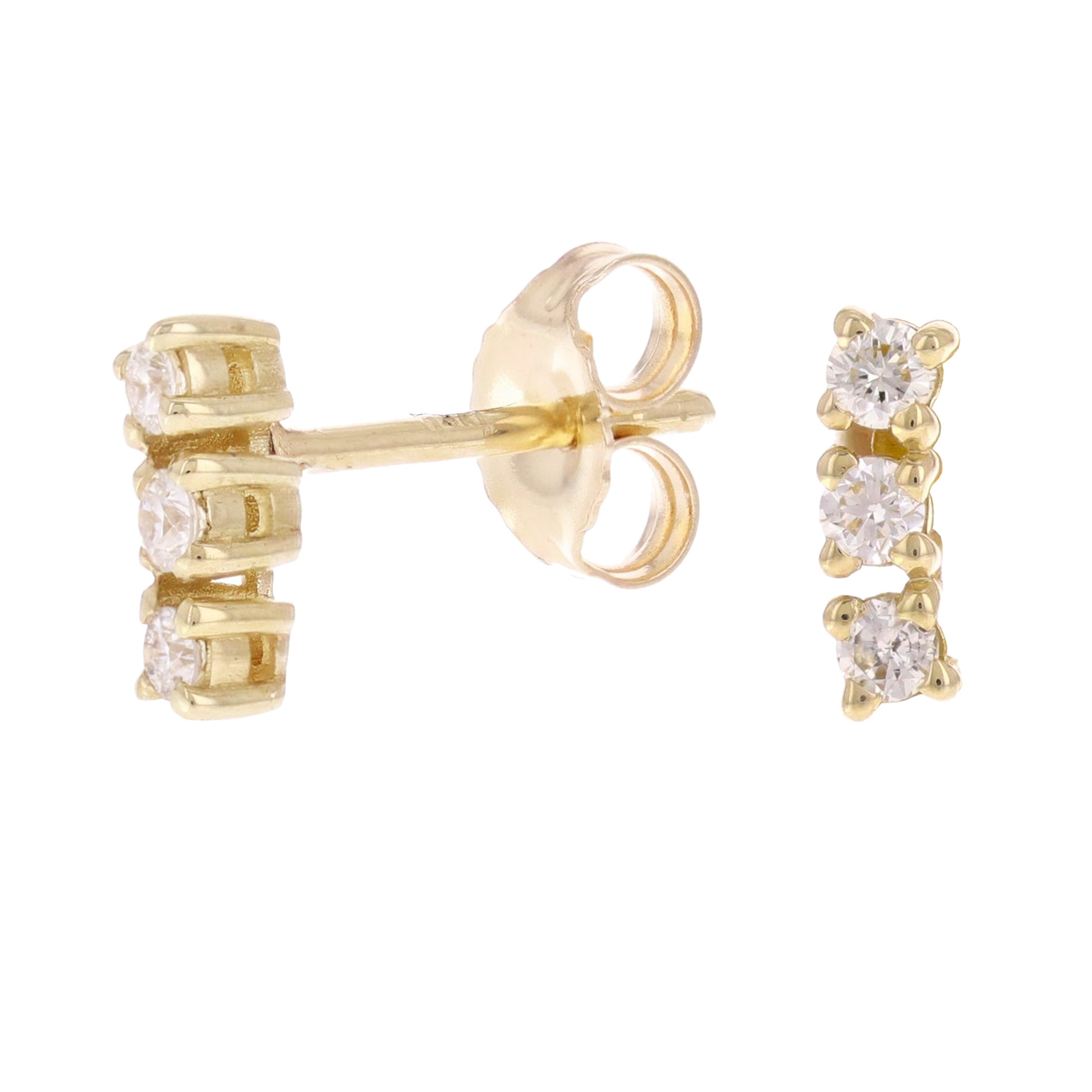 14k Yellow Gold 0.30ctw Diamond 3-Stone Stick Stud Earrings