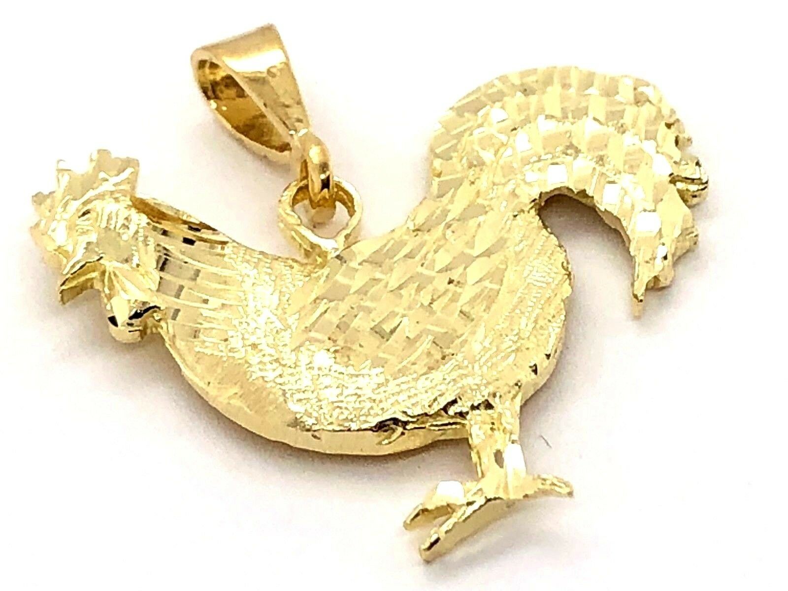 14k Yellow Gold Diamond Cut Cock Chicken Bird Rooster Charm Pendant 1.1" 3 grams