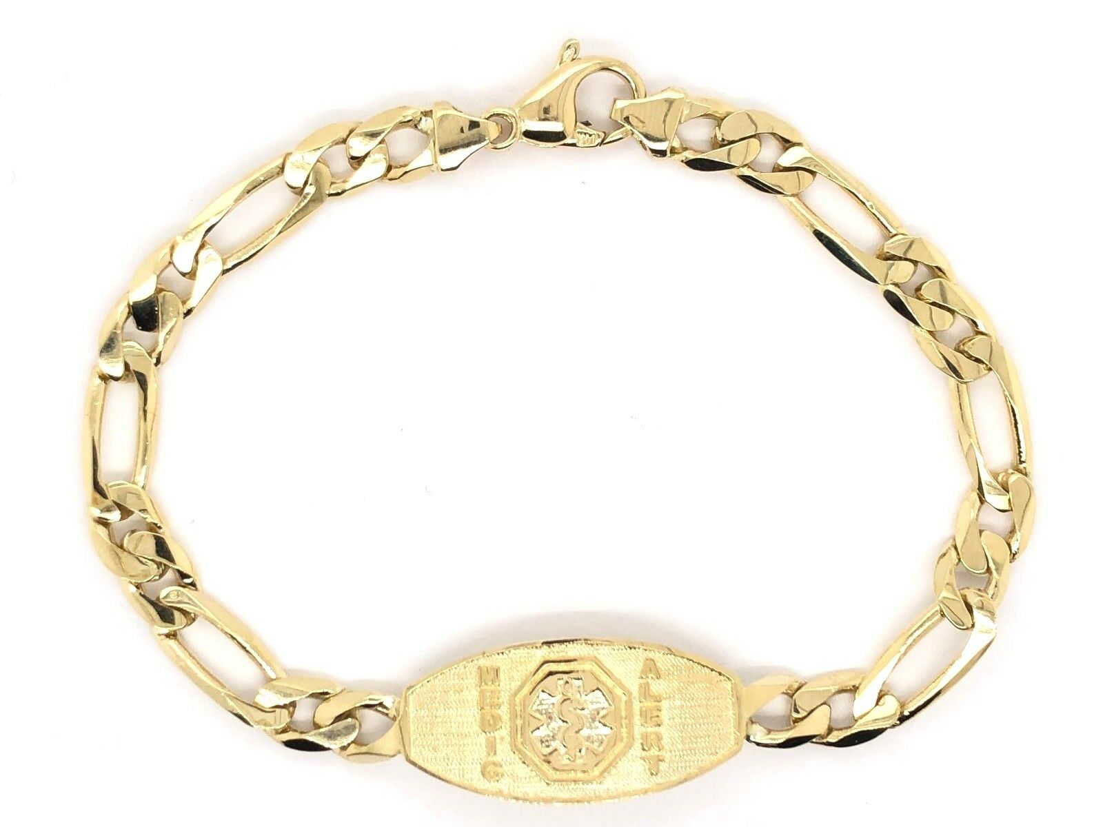 14k Yellow Gold Figaro Link Chain Medical Alert ID Bracelet 8" 13.5mm 15.5 grams - 8"
