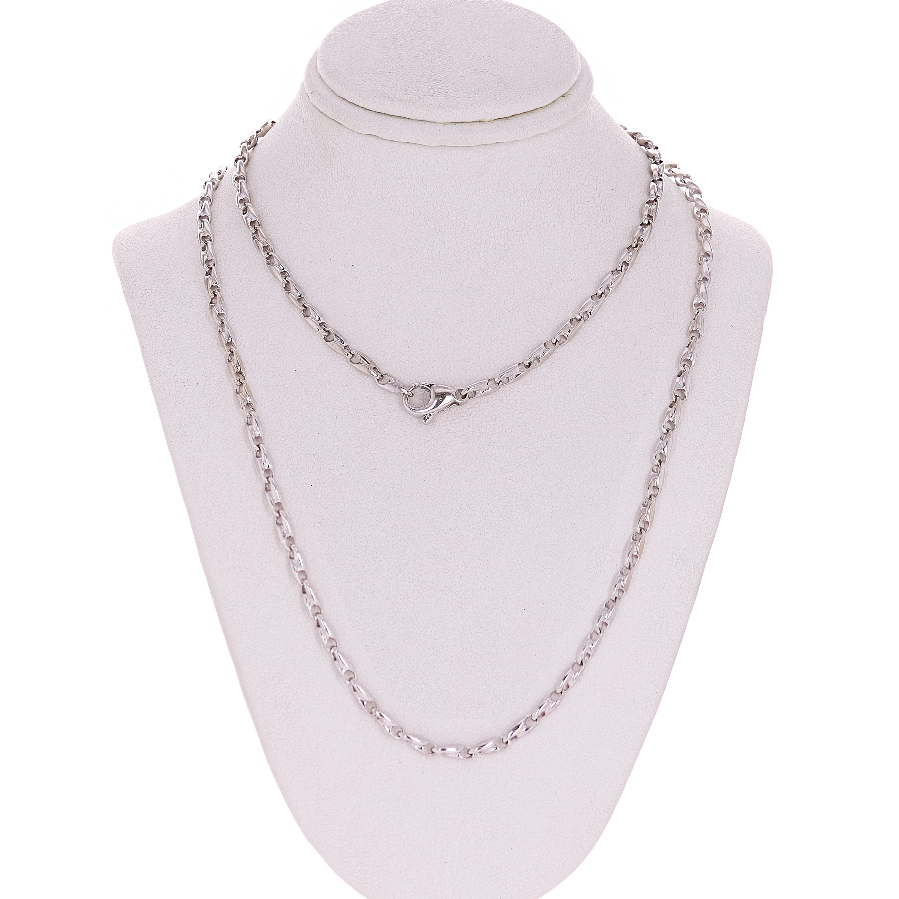 14k White Gold Handmade Fashion Link Necklace 18" 3mm 20.7grams - White