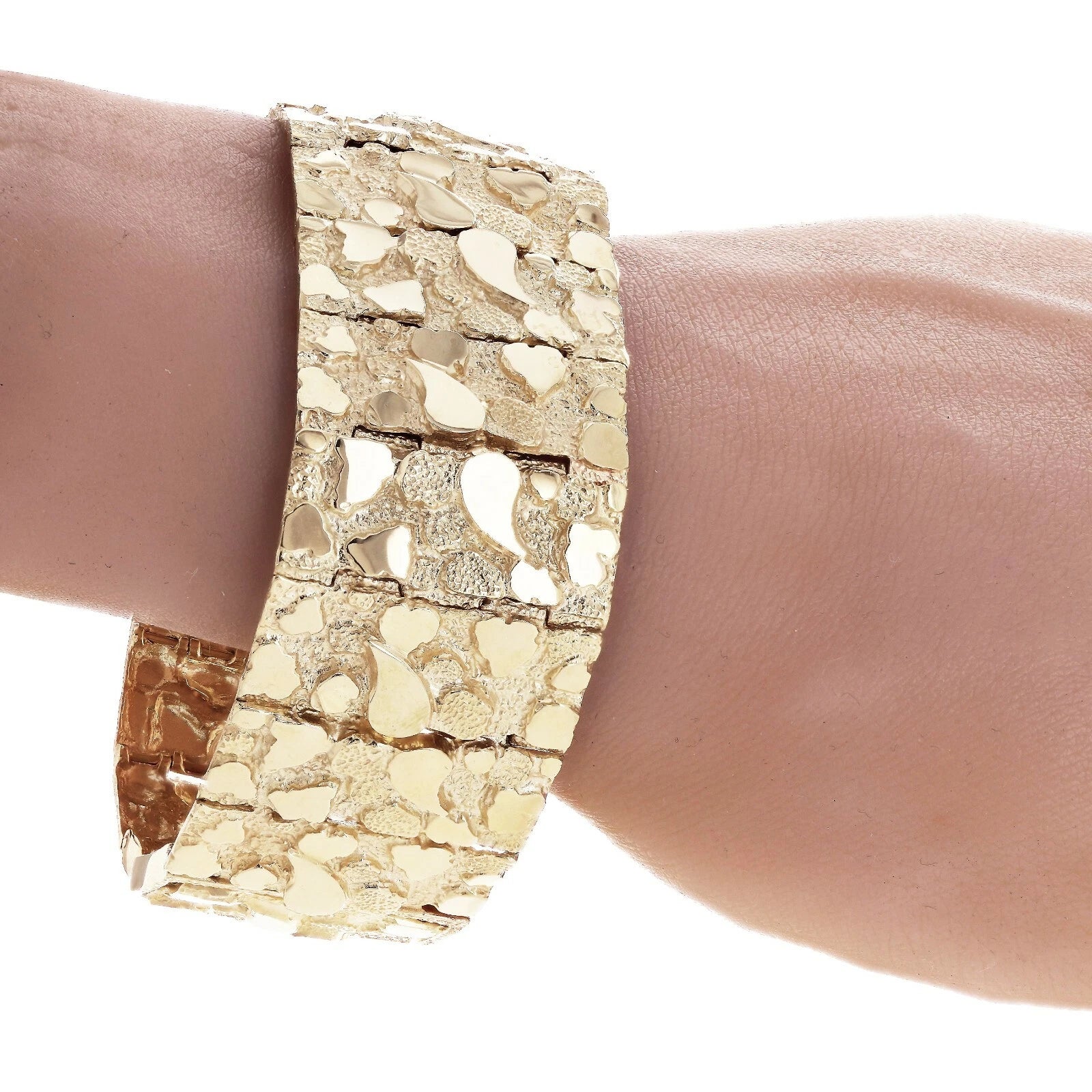 Men's 14k Yellow Gold Solid Nugget Bracelet Link 7.5"- 8" 31mm 97 grams