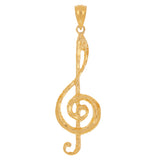 14k Rose Gold Solid Treble Clef Music Note Charm Pendant 1.65" 1.8 grams