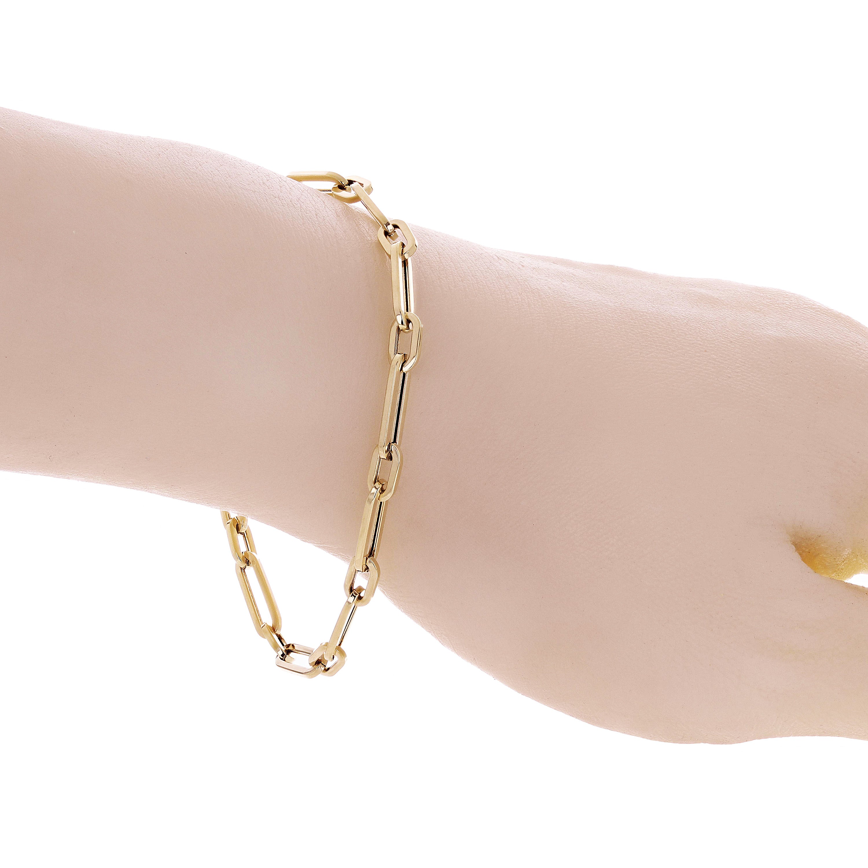 Italian 14k Yellow Gold Hollow Paper Clip Link Chain Bracelet 7.5" 4.3mm 2.8grams - 7.5" 4.15mm
