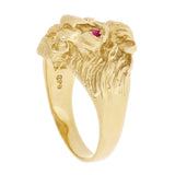 Men's 14k Yellow Gold Lion Head Ring with Ruby Eyes Size 7 - Ring Size 7
