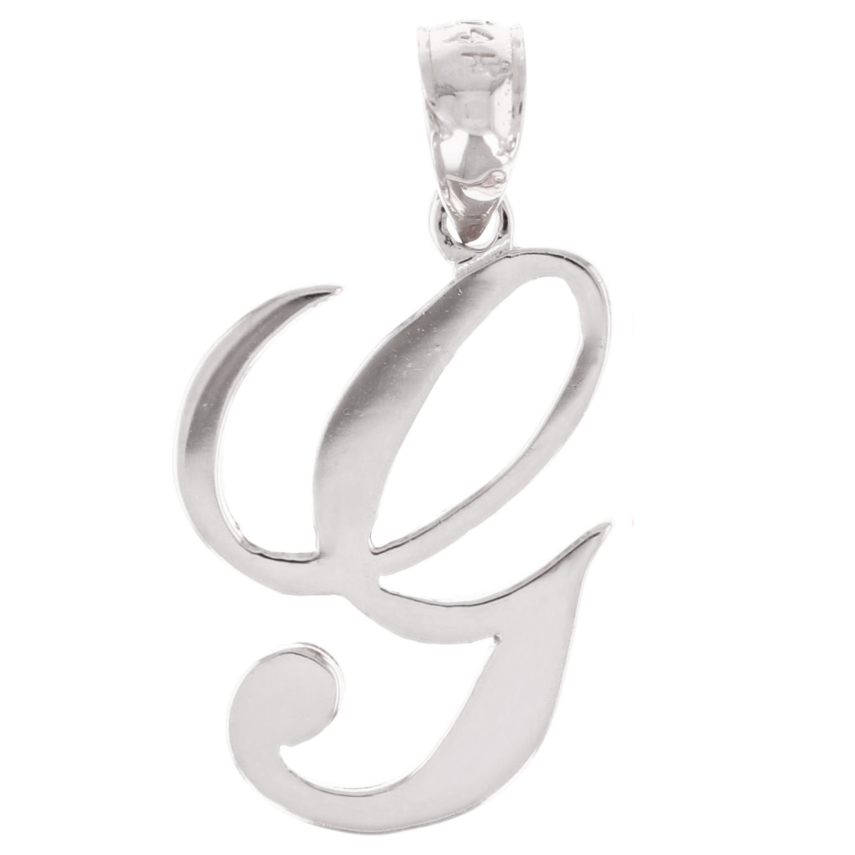 14k White Gold Initial Letter G Alphabet Charm Pendant - Letter G,White